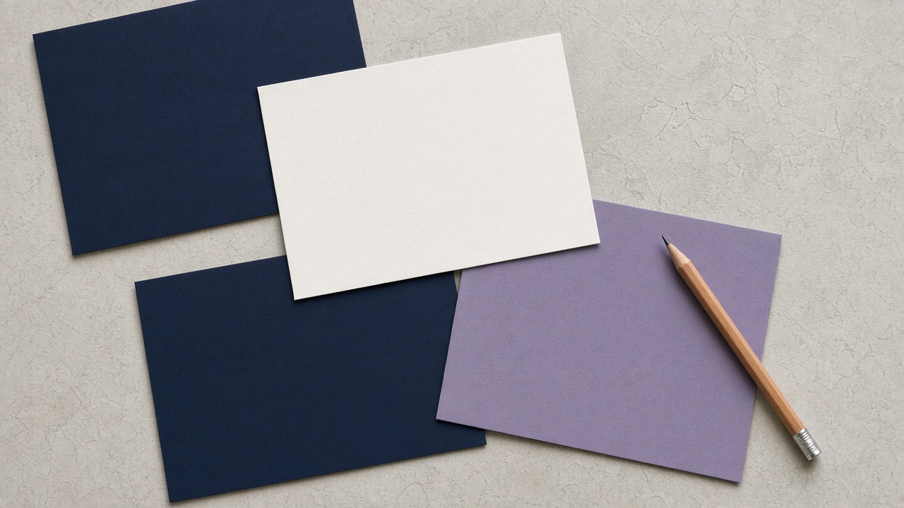 Farbmuster in Marineblau, Weiß und Violett